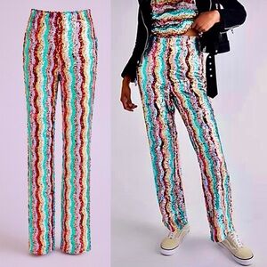 New Free People Sequin Stripe Disco Flare Pants